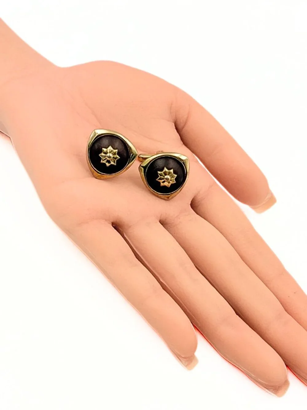 Hickok USA MCM Gold Plated Brown Wood Atomic Starburst Cufflinks